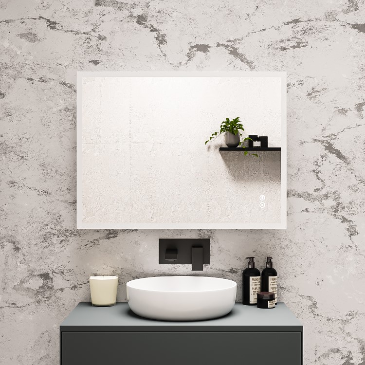 Rectangular LED Bathroom Mirror with Bluetooth & Shaver Socket 800 x 600mm - Divine