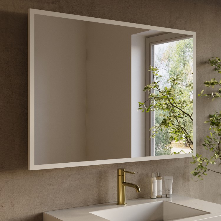 Rectangular LED Bathroom Mirror with Bluetooth & Shaver Socket 1000 x 700mm - Divine