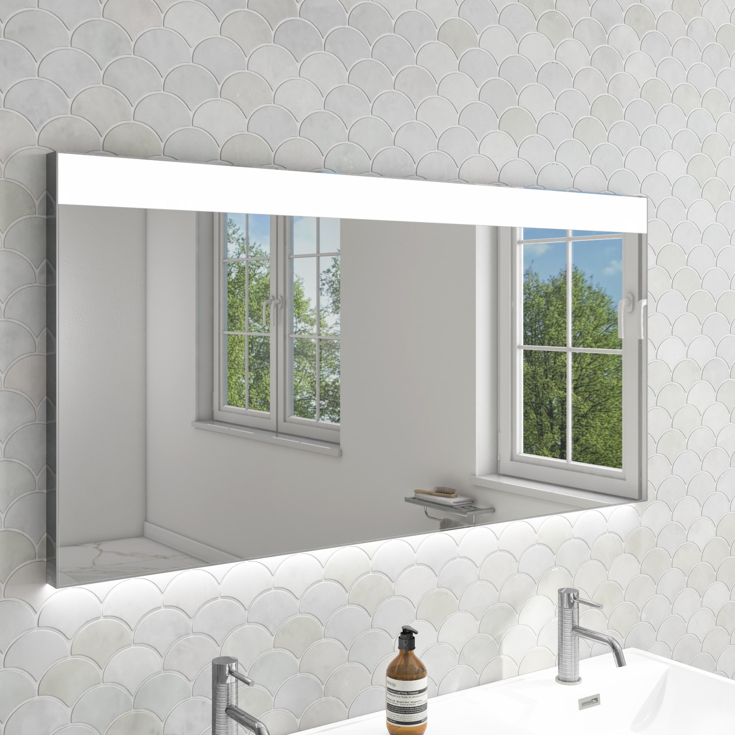 Rectangular LED Bathroom Mirror with Demister 1200 x 700mm - Polaris