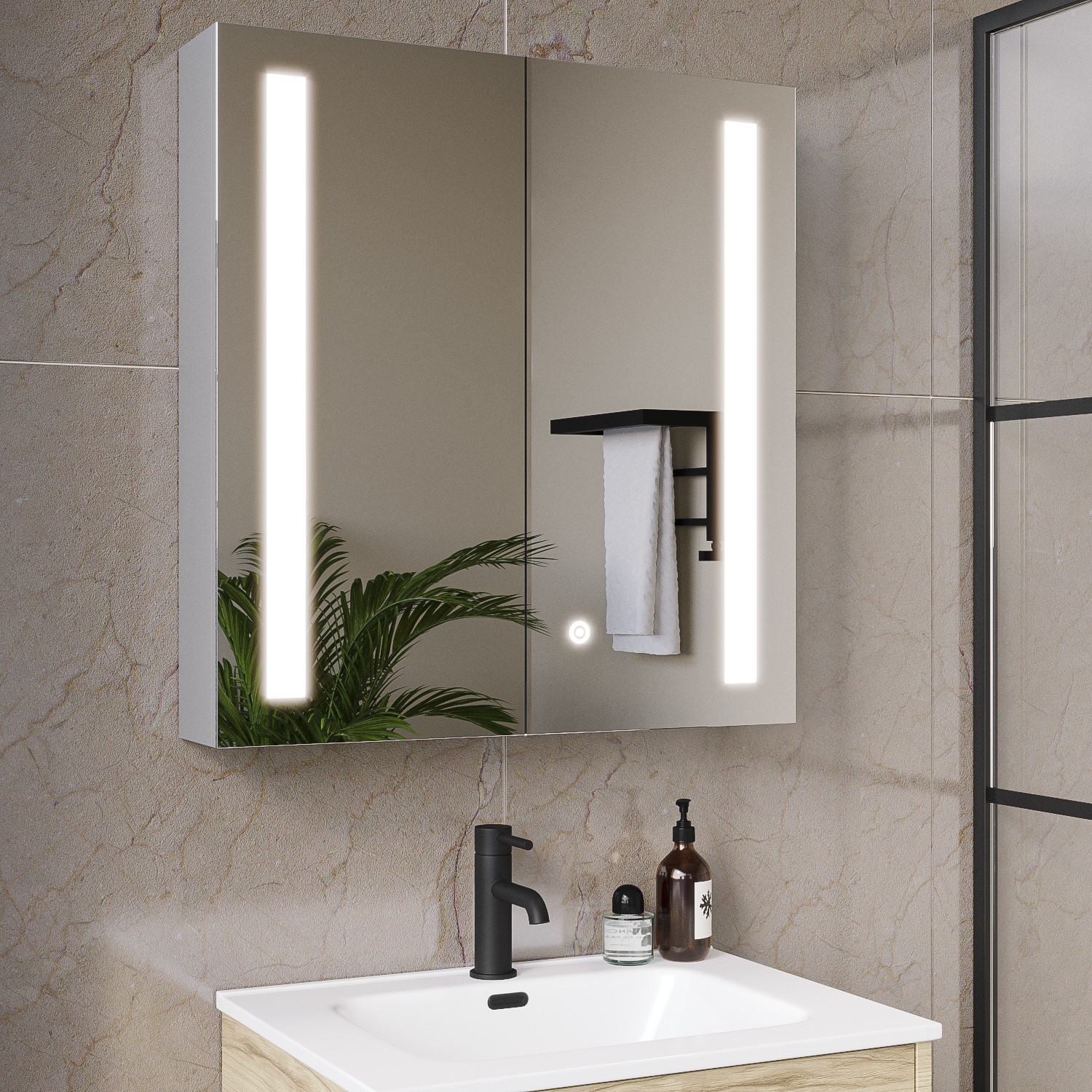 Mirrored Wall Bathroom Cabinet with Lights 800 x 700mm - Capricorn
