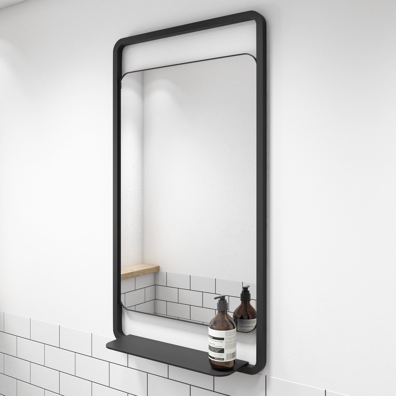 Nero Matt Black Bathroom Mirror With Shelf 500 X 900mm Ebay