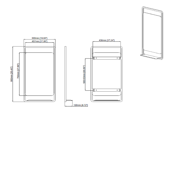 Black Bathroom Mirror with Shelf - 500 x 900mm - Nero