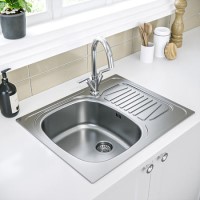 GRADE A1 - Essence Ava Single Bowl Reversible Drainer Stainless Steel Chrome Kitchen Sink