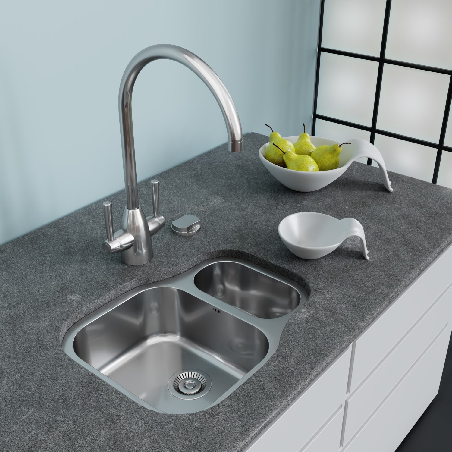 1.5 Bowl Undermount Chrome Stainless Steel Kitchen Sink with Reversible Drainer - Enza Isabella