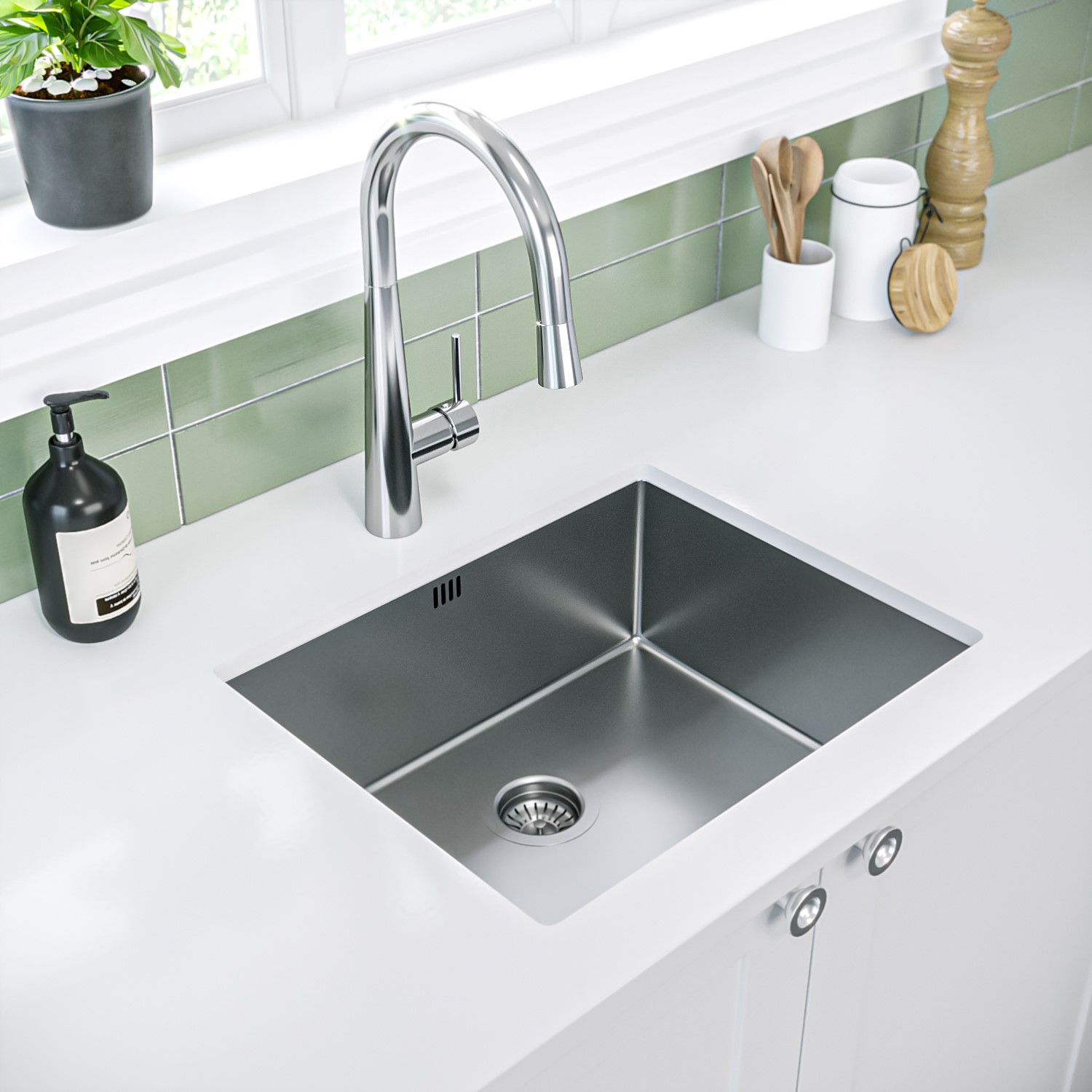 Single Bowl Undermount Chrome Stainless Steel Kitchen Sink - Enza Yara