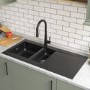 1.5 Bowl Black Composite Kitchen Sink with Reversible Drainer - Essence Amelia
