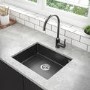 GRADE A2 - Single Bowl Undermount Black Granite Composite Kitchen Sink - Enza Madison