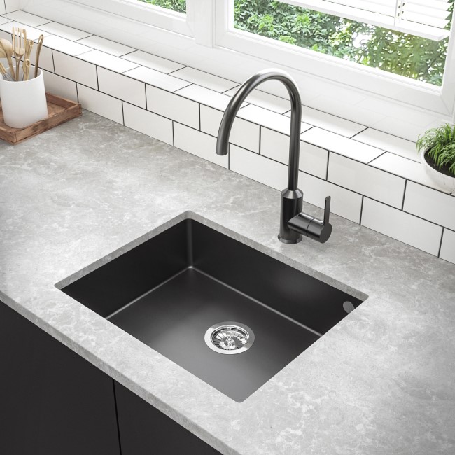 Single Bowl Undermount Black Granite Composite Kitchen Sink - Enza Madison