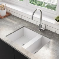 ONLY OPENED - 1.5 Bowl Undermount White Granite Composite Kitchen Sink Reversible - Enza Madison ONLY OPENED - 1.5 Bowl Undermount White Granite Composite Kitchen Sink Reversible - Enza Madison