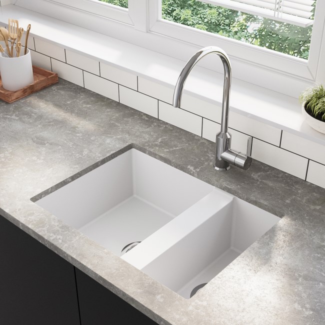 1.5 Bowl Undermount White Granite Composite Kitchen Sink Reversible