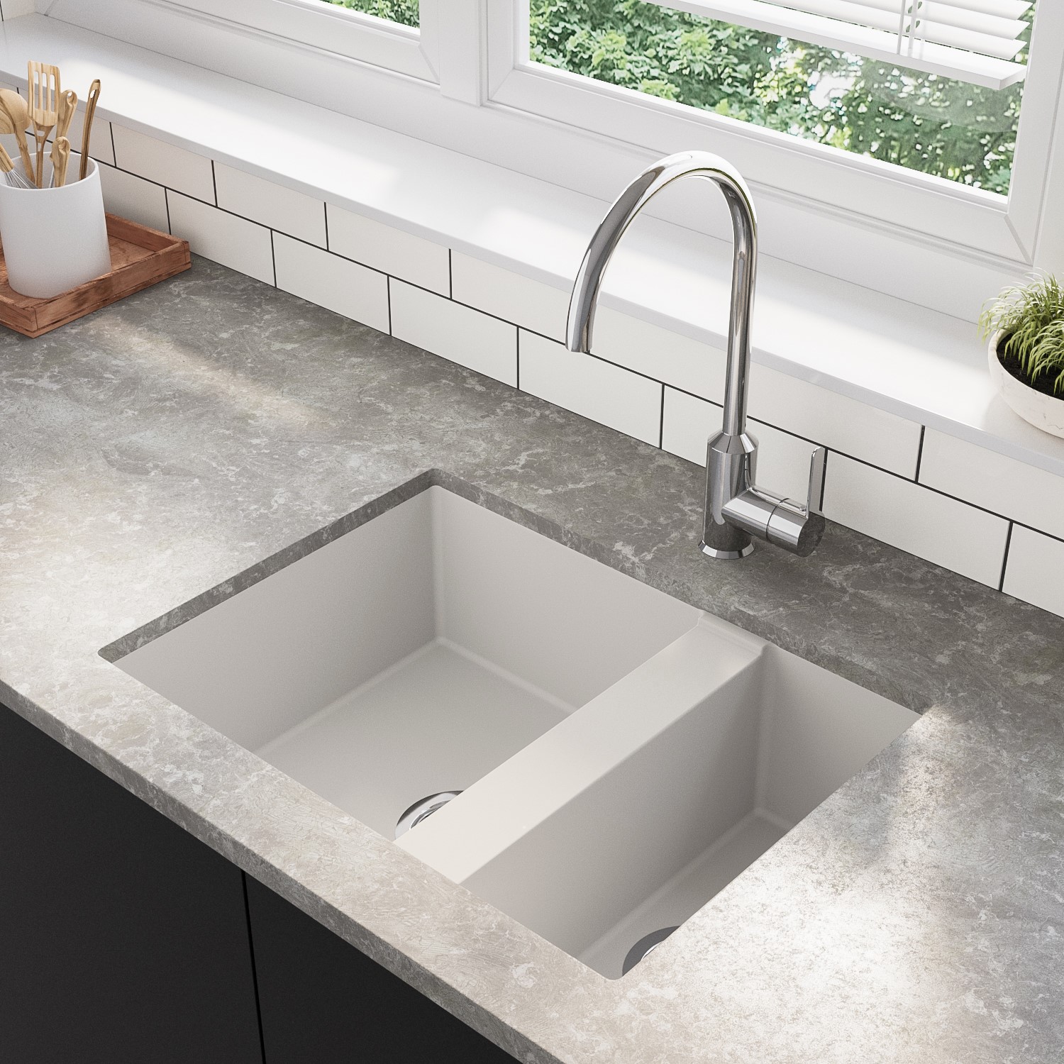 1.5 Bowl Undermount White Granite Composite Kitchen Sink Reversible ...