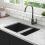GRADE A2 - 1.5 Bowl Undermount Black Granite Composite Kitchen Sink Reversible - Enza Madison