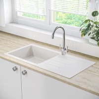 GRADE A1 - Single Bowl Inset White Granite Composite Kitchen Sink - Enza Madison GRADE A1 - Single Bowl Inset White Granite Composite Kitchen Sink - Enza Madison