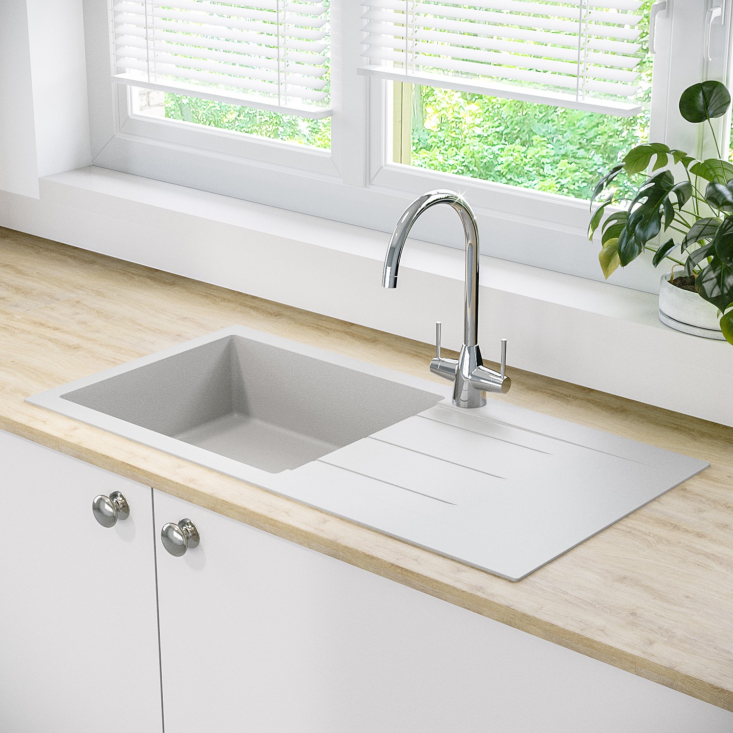 Single Bowl Inset White Granite Composite Kitchen Sink - Enza Madison ...