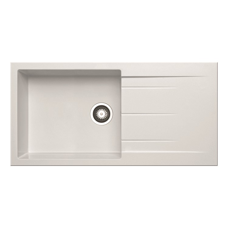 GRADE A1 - Single Bowl Inset White Granite Composite Kitchen Sink - Enza Madison