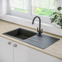GRADE A2 - Single Bowl Inset Black Granite Composite Kitchen Sink with Reversible Drainer - Enza Madison GRADE A2 - Single Bowl Inset Black Granite Composite Kitchen Sink with Reversible Drainer - Enza Madison