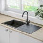 GRADE A1 - Box Opened Enza Madison Single Bowl Inset Black Granite Composite Kitchen Sink with Reversible Drainer