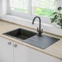 GRADE A2 - Single Bowl Inset Black Granite Composite Kitchen Sink with Reversible Drainer - Enza Madison