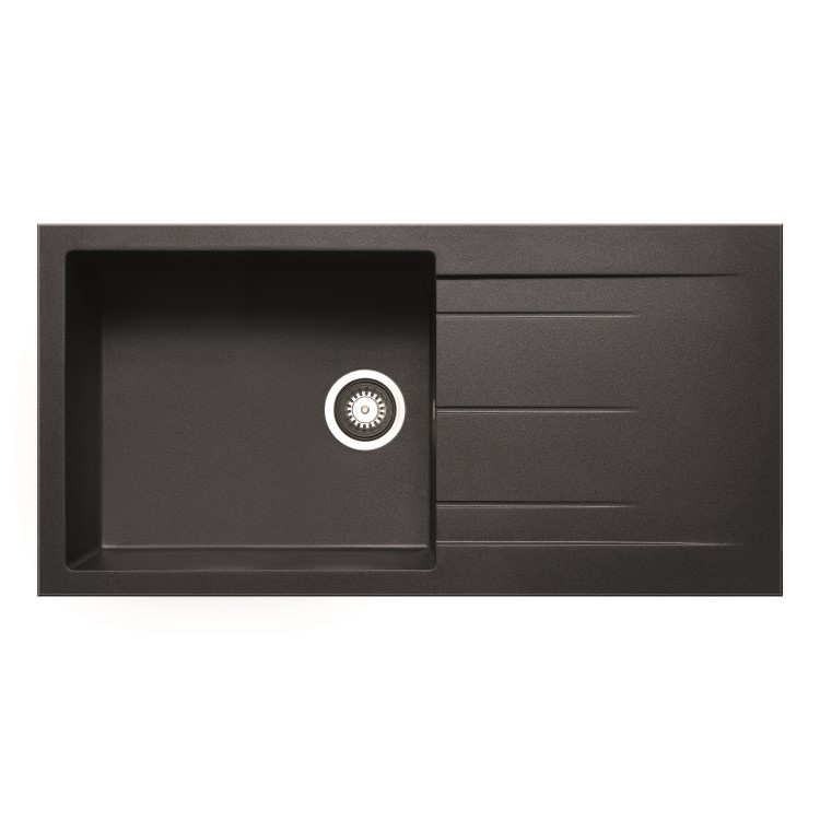 GRADE A2 - Single Bowl Inset Black Granite Composite Kitchen Sink with Reversible Drainer - Enza Madison