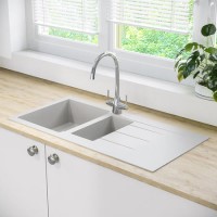 1.5 Bowl Inset White Composite Kitchen Sink with Reversible Drainer - Enza Madison 1.5 Bowl Inset White Composite Kitchen Sink with Reversible Drainer - Enza Madison