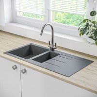 1.5 Bowl Inset Grey Granite Composite Kitchen Sink - Enza Madison 1.5 Bowl Inset Grey Granite Composite Kitchen Sink - Enza Madison