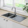 1.5 Bowl Inset Grey Composite Kitchen Sink with Reversible Drainer - Enza Madison