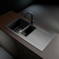 GRADE A2 - 1.5 Bowl Inset Grey Granite Composite Kitchen Sink - Enza Madison