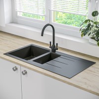 GRADE A1 - 1.5 Bowl Inset Black Composite Kitchen Sink with Reversible Drainer - Enza Madison GRADE A1 - 1.5 Bowl Inset Black Composite Kitchen Sink with Reversible Drainer - Enza Madison