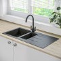 Refurbished Enza Madison 1.5 Bowl Inset Black Composite Kitchen Sink with Reversible Drainer