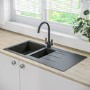 GRADE A1 - 1.5 Bowl Inset Black Composite Kitchen Sink with Reversible Drainer - Enza Madison