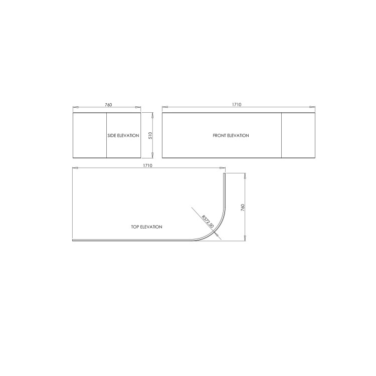 GRADE A1 - 1700mm J Shaped Acrylic Bath Panel - Jersey