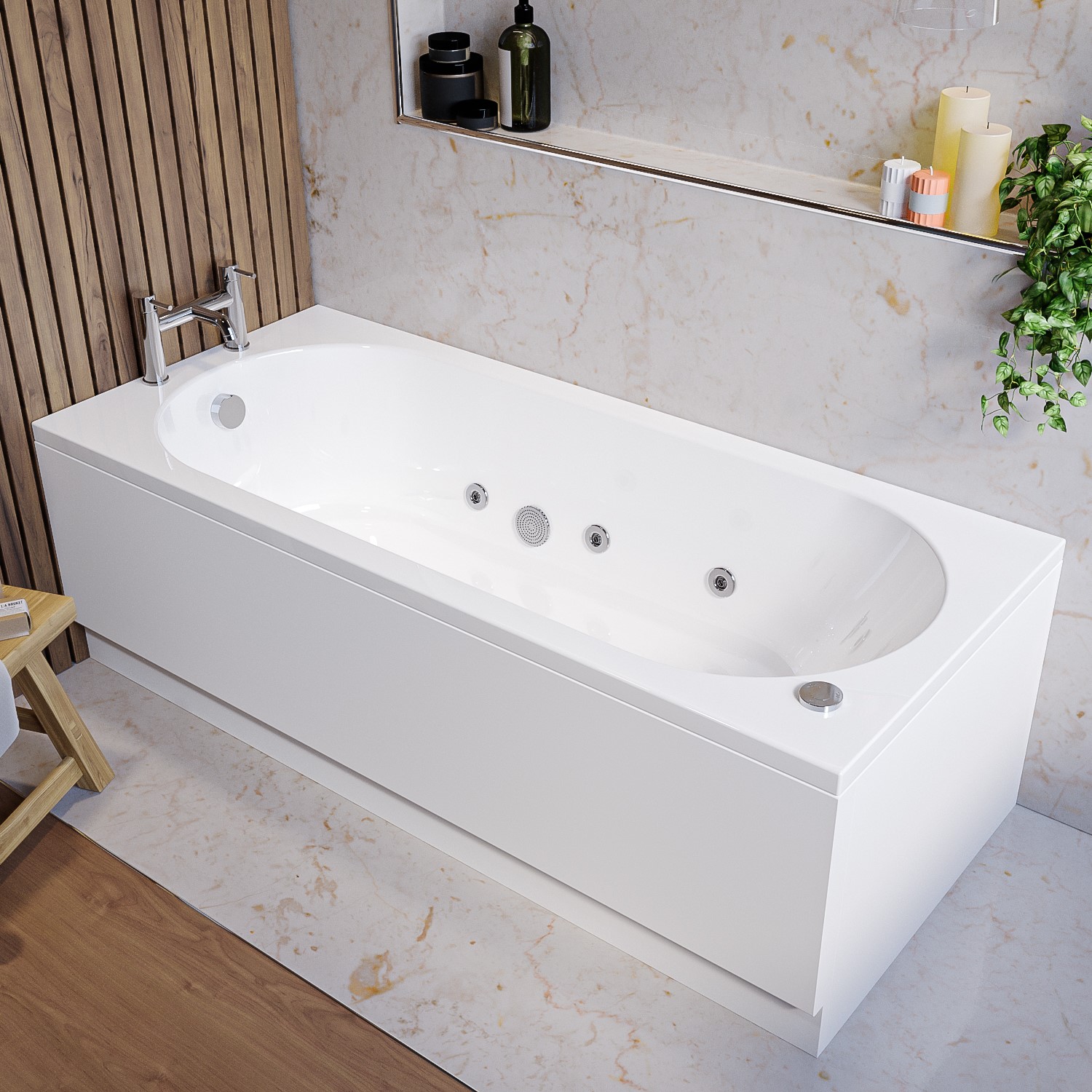 Alton Single Ended Bath with 6 Jet Whirlpool System - 1700 x 750mm
