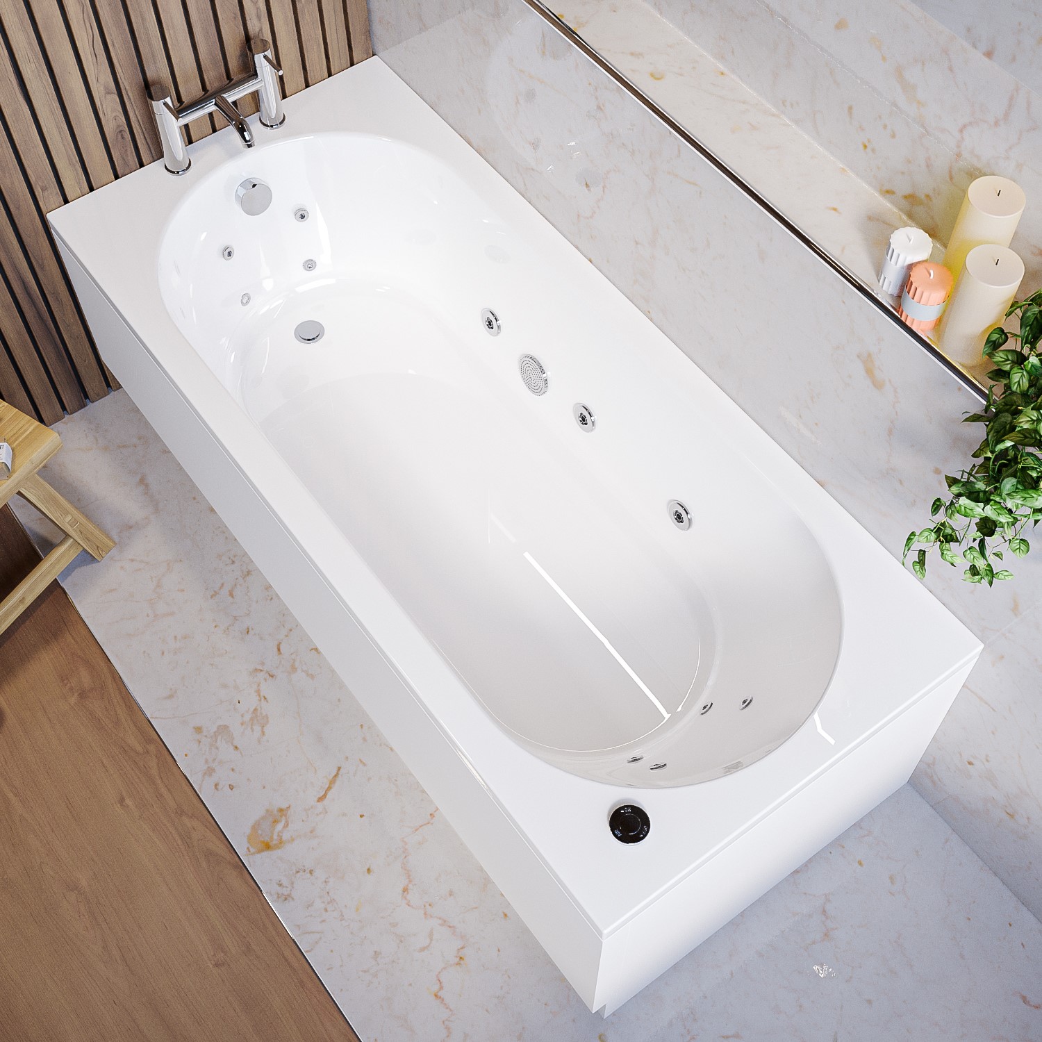 Alton Single Ended Bath with 14 Jet Whirlpool System - 1700 x 750mm