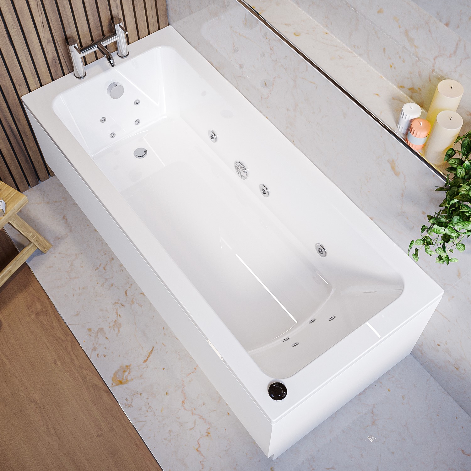 Rutland Single Ended Bath with 14 Jet Whirlpool System - 1700 x 750mm