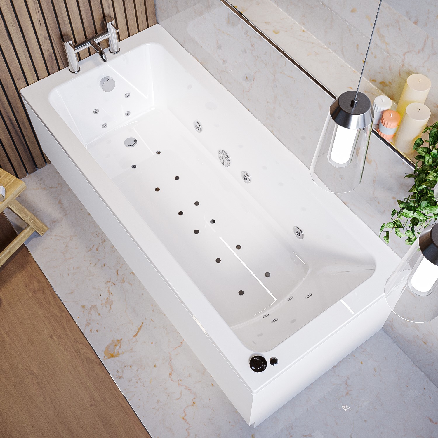Rutland Single Ended Bath with 14 Jet Whirlpool System and 12 Jet Airspa System - 1700 x 750mm