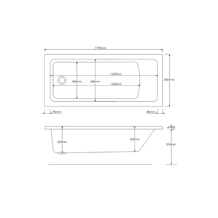 Rutland Single Ended Bath with 14 Jet Whirlpool System and 12 Jet Airspa System - 1800 x 800mm