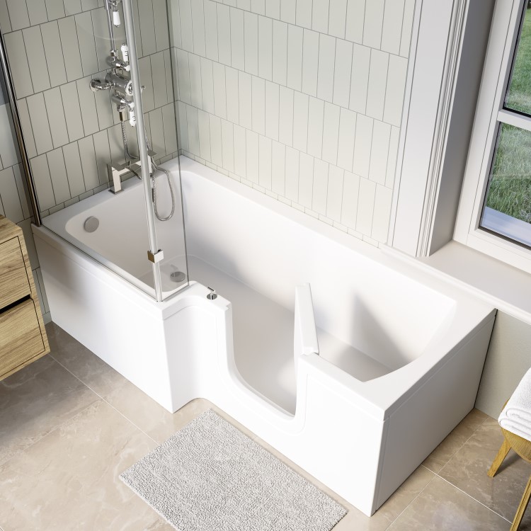 L Shape Shower Bath Right Hand with Front Panel & Bath Screen 1700 x 750mm - Yale