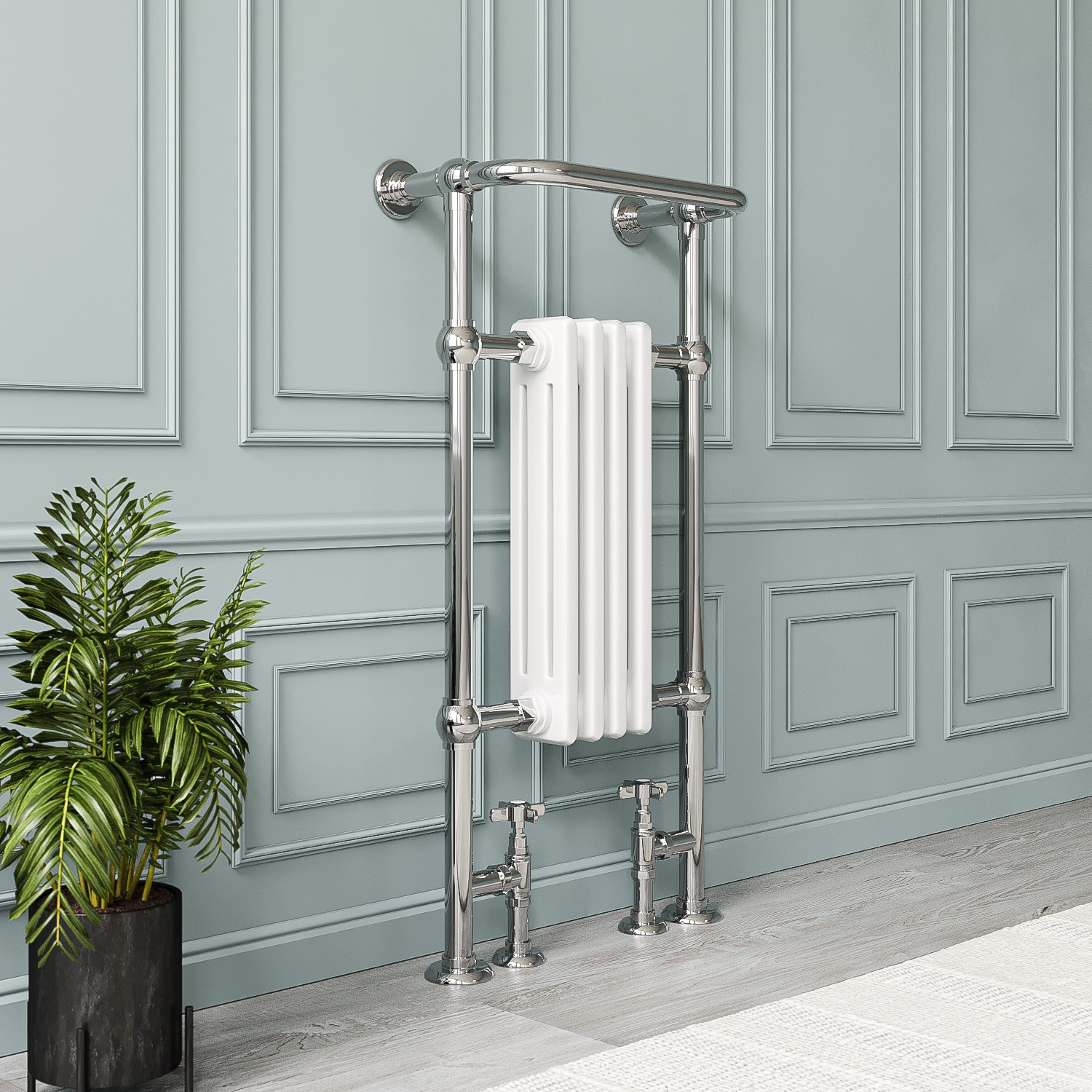 Chrome and White Heated Towel Rail Radiator 952 x 479mm - Regent