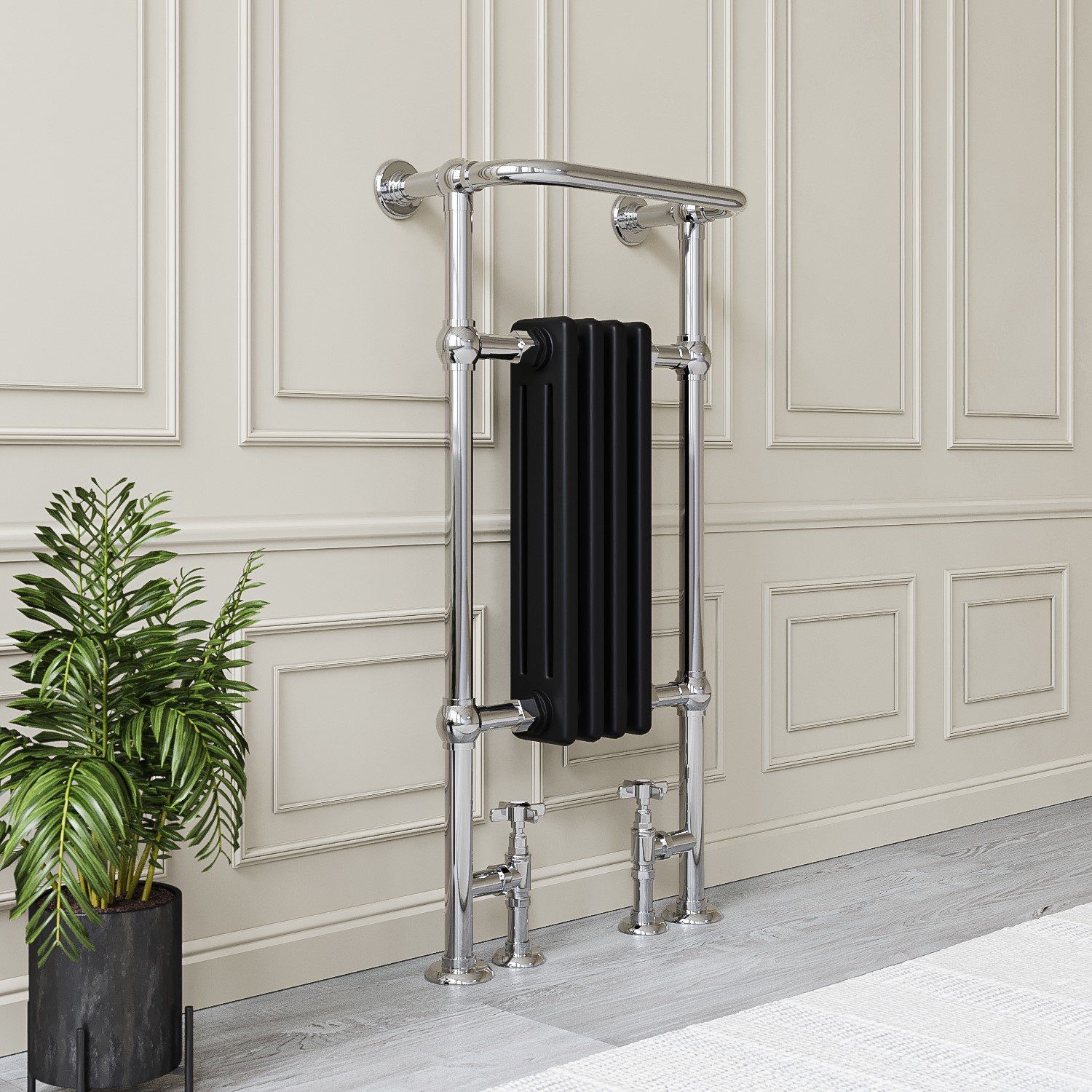 Chrome and Black Heated Towel Rail Radiator 952 x 479mm - Regent