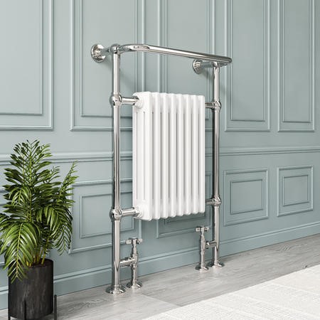 White and Chrome Traditional Column Radiator with Towel Rail 952 x