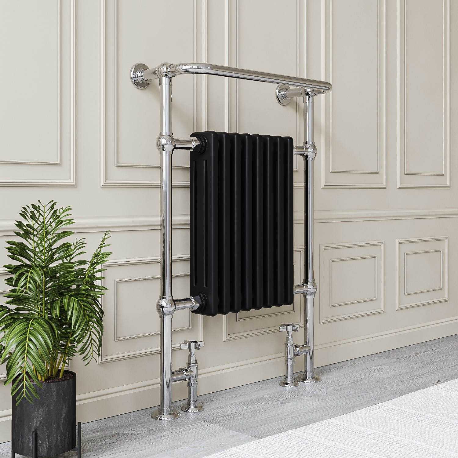 Chrome and Black Heated Towel Rail Radiator 952 x 659mm - Regent