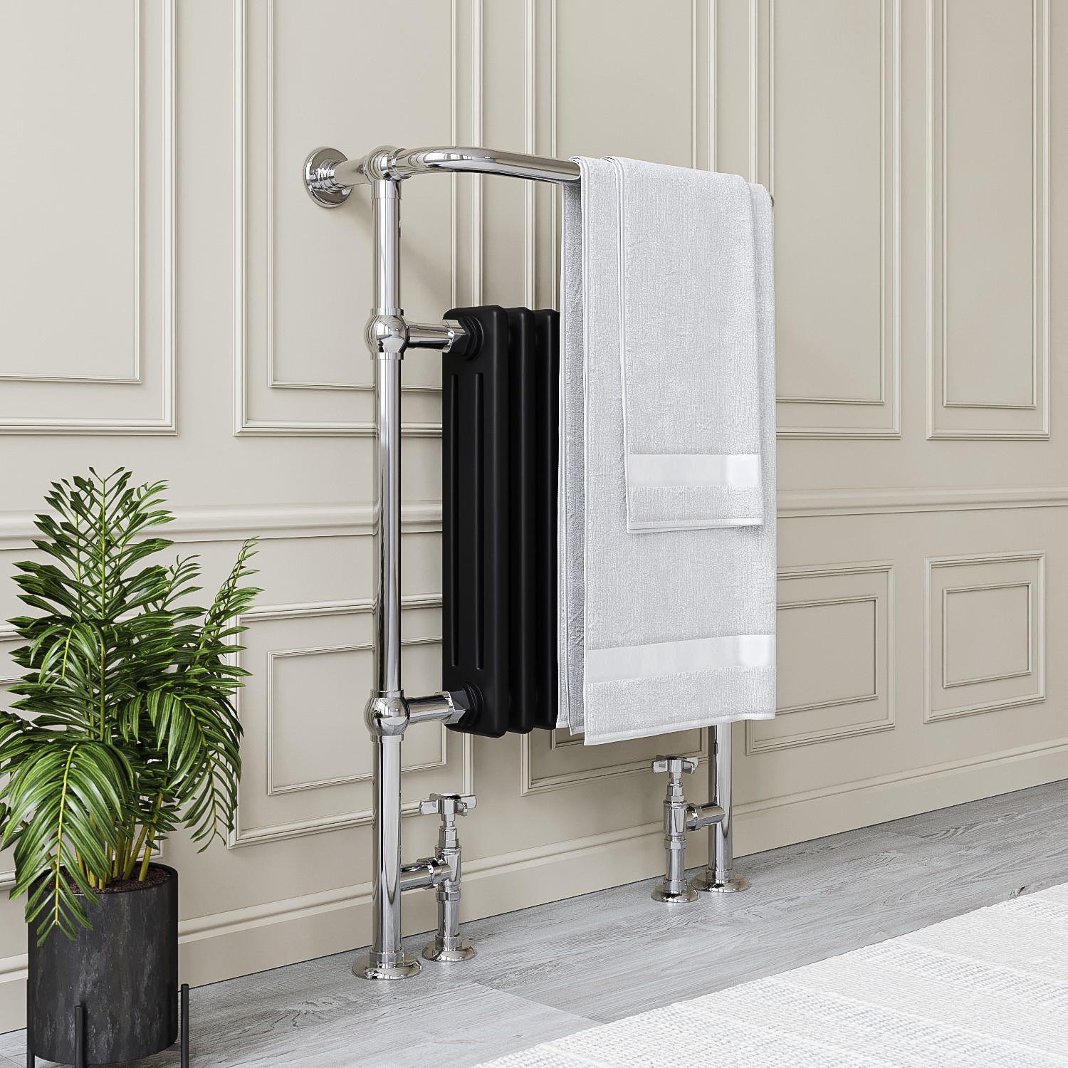 Myson Dee Radiator Black and Chrome Traditional Column Radiator with Towel Rail 952 x ...