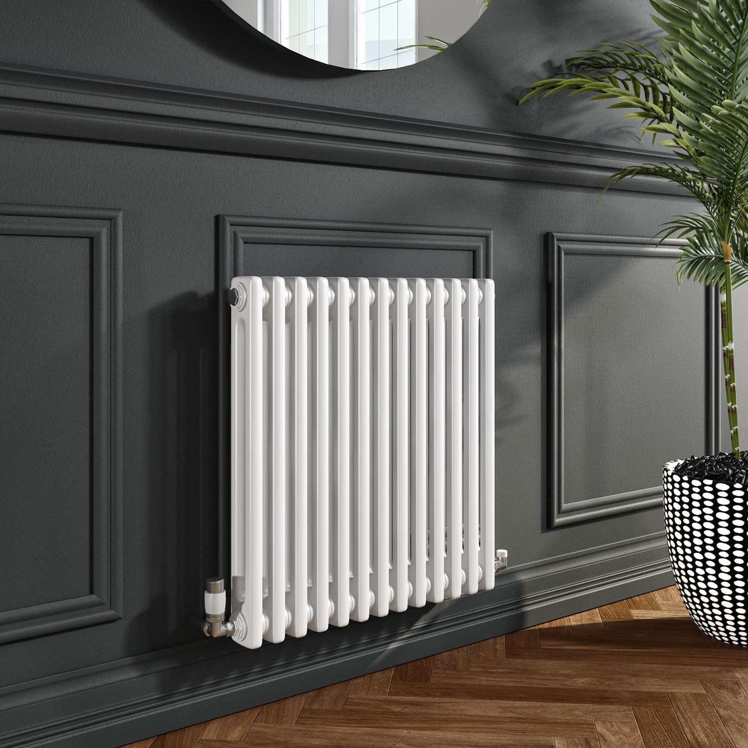 White Horizontal 2 Column Radiator 600 x 603mm - Nambi