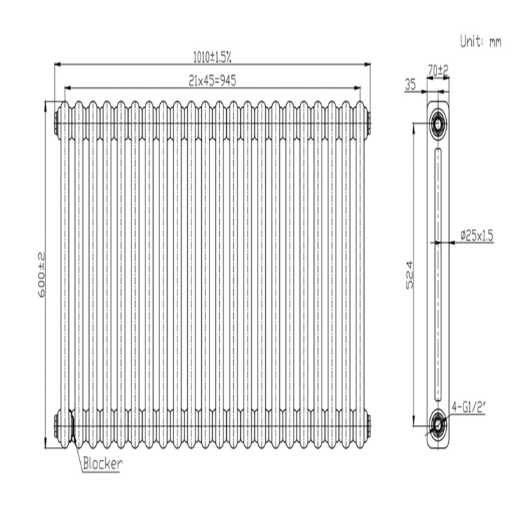 ALMOST PERFECT - White Horizontal 2 Column Traditional Radiator 600 x 1010mm - Nambi