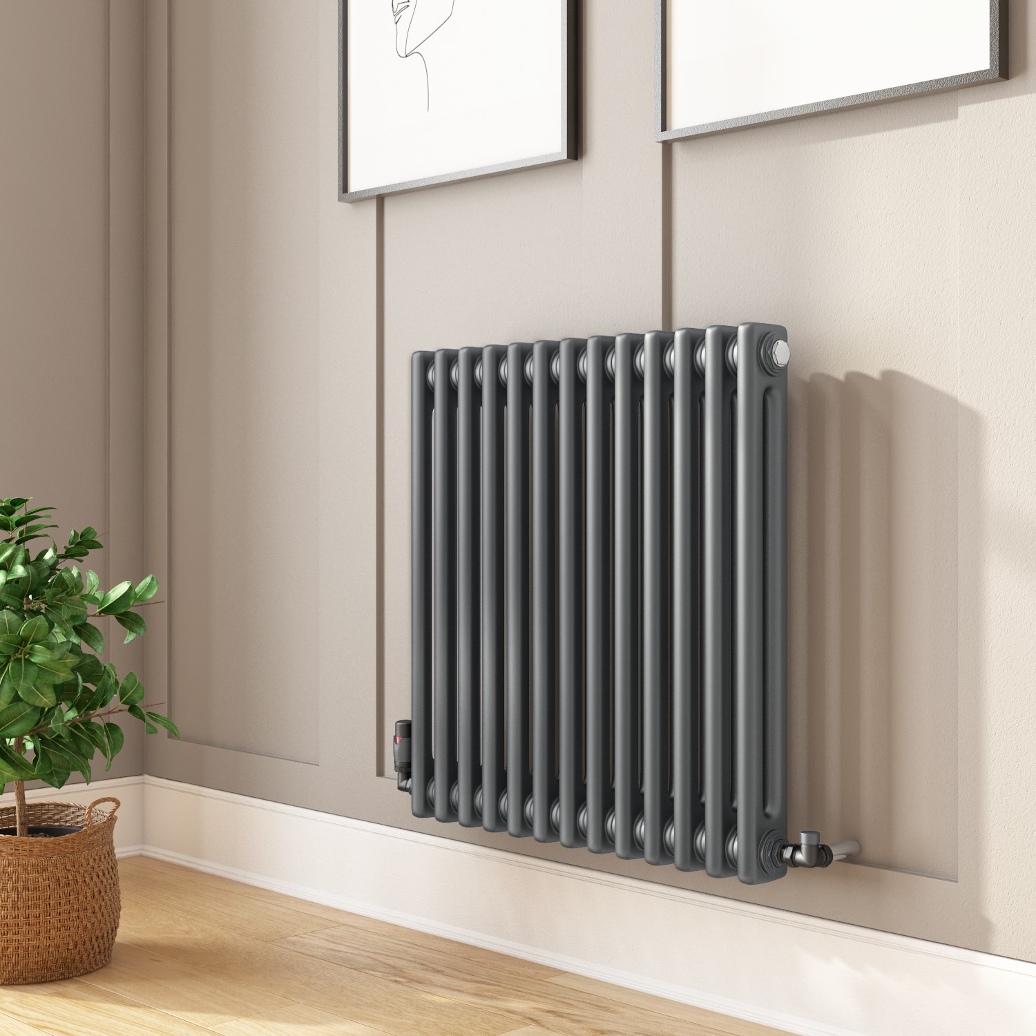 Anthracite Horizontal 2 Column Radiator 600 x 603mm - Nambi