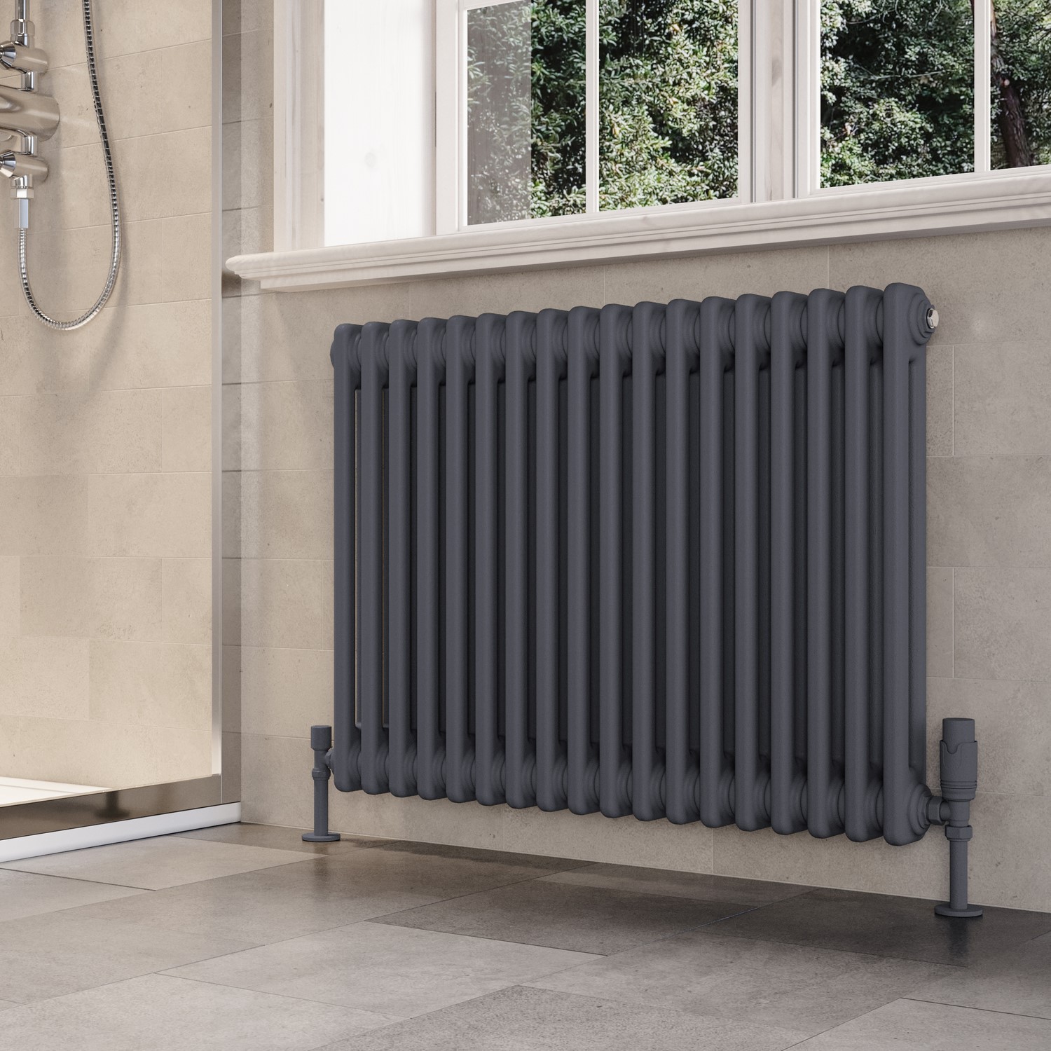 Nicety Radiator Anthracite Horizontal 2 Column Traditional Radiator 600 x 830mm - Nambi ...
