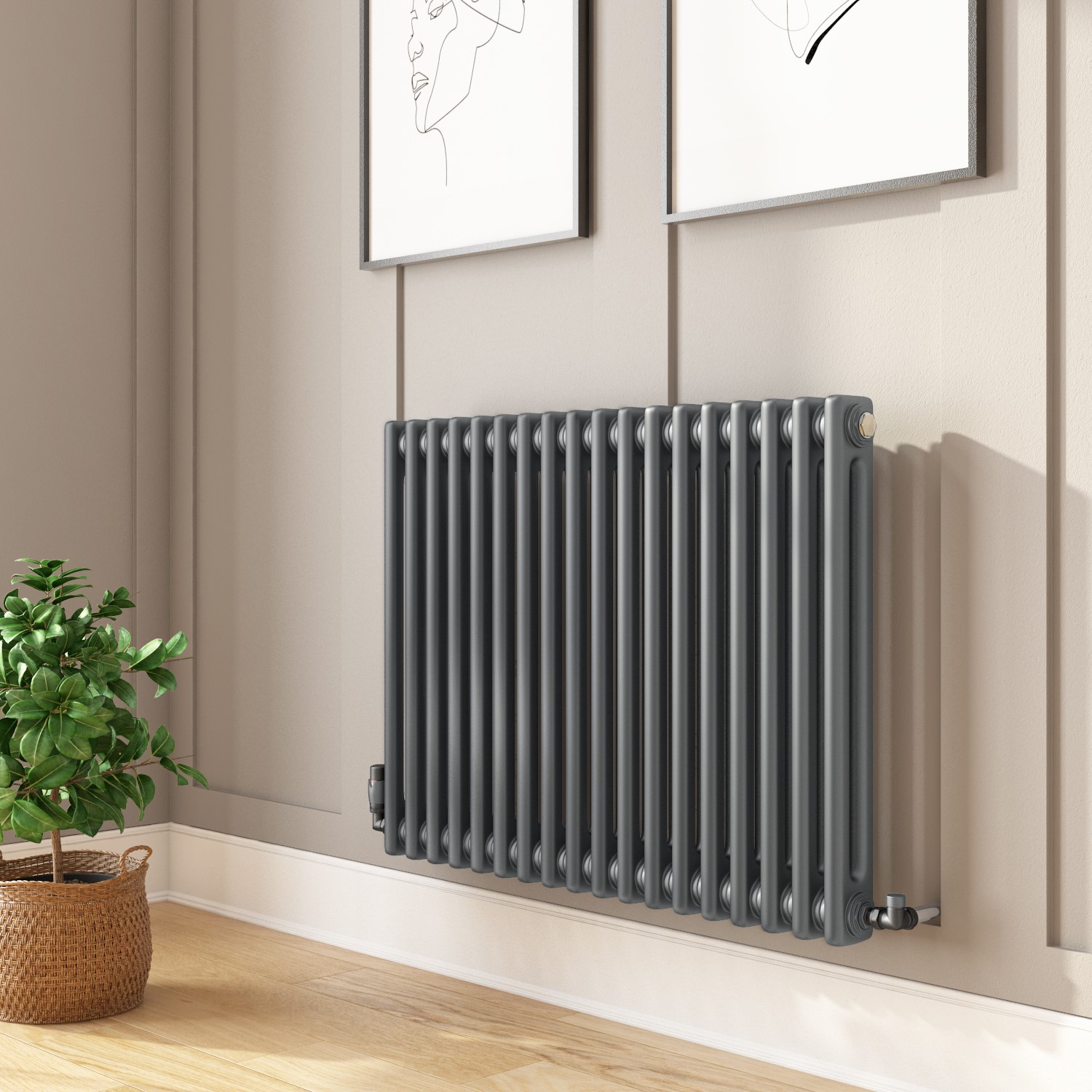 Nambi 2 Column Traditional Radiator - 600mm x 828mm - Anthracite