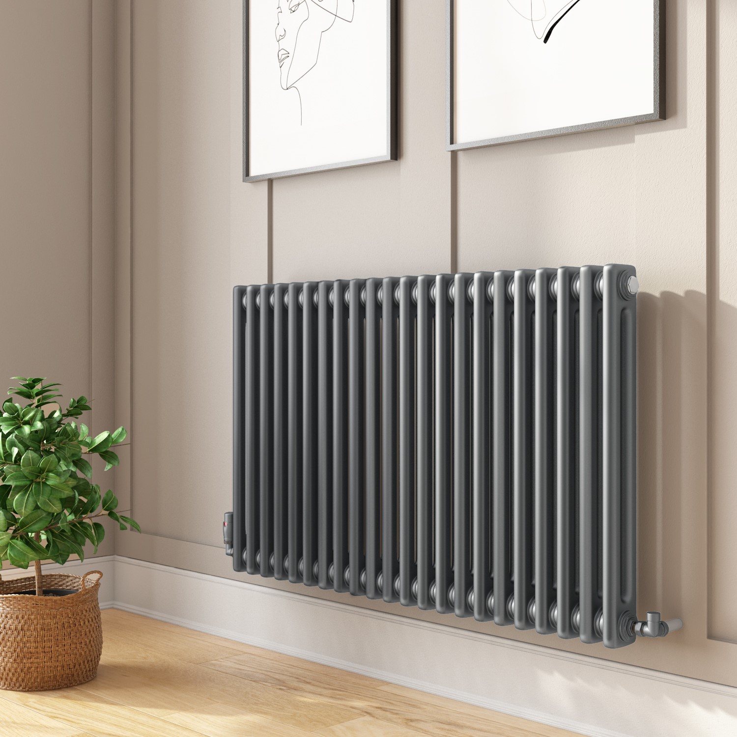 Anthracite Horizontal 2 Column Radiator 600 x 1008mm - Nambi