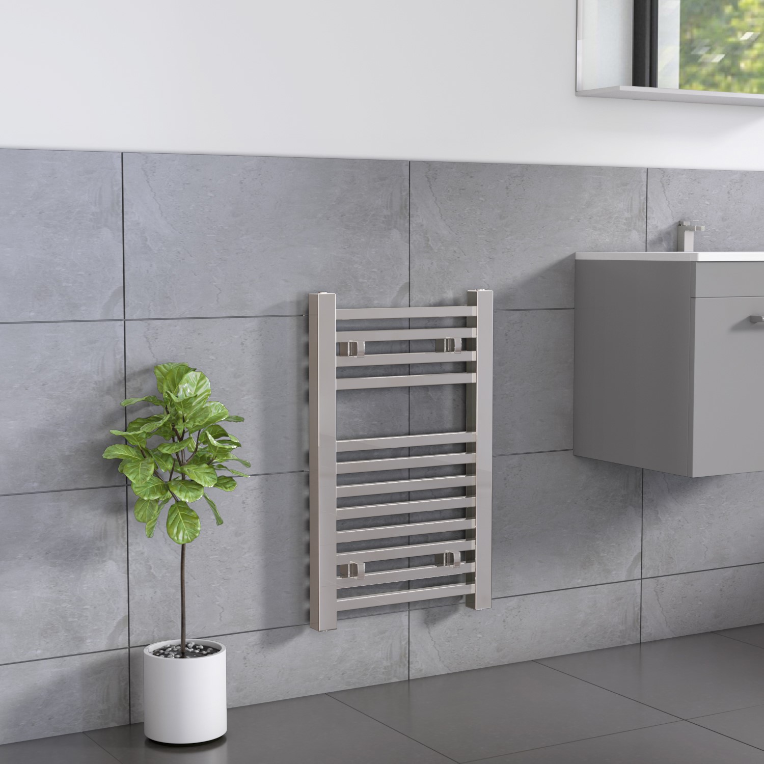 Chrome Heated Towel Rail Radiator 650 x 400mm - Dune