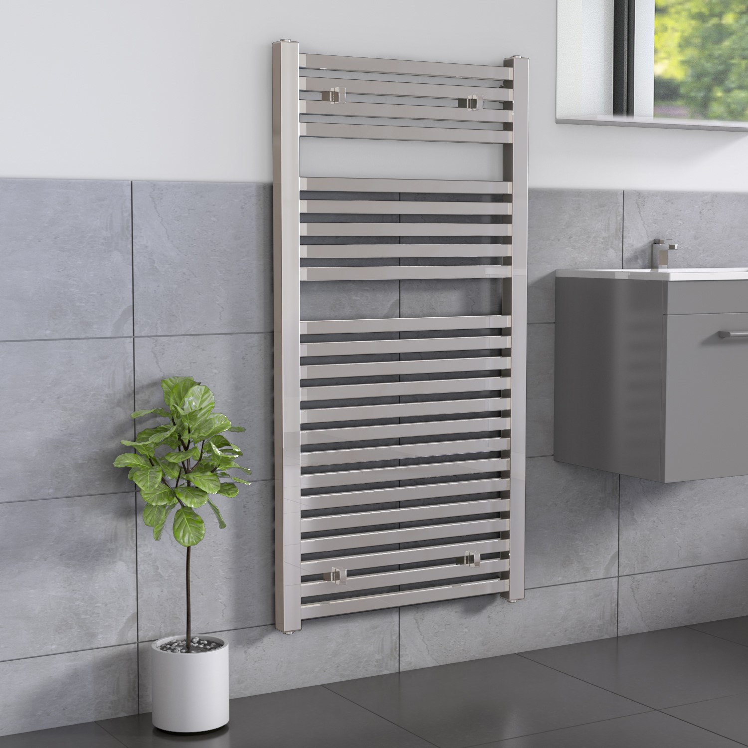 Chrome Heated Towel Rail Radiator 1200 x 600mm - Dune